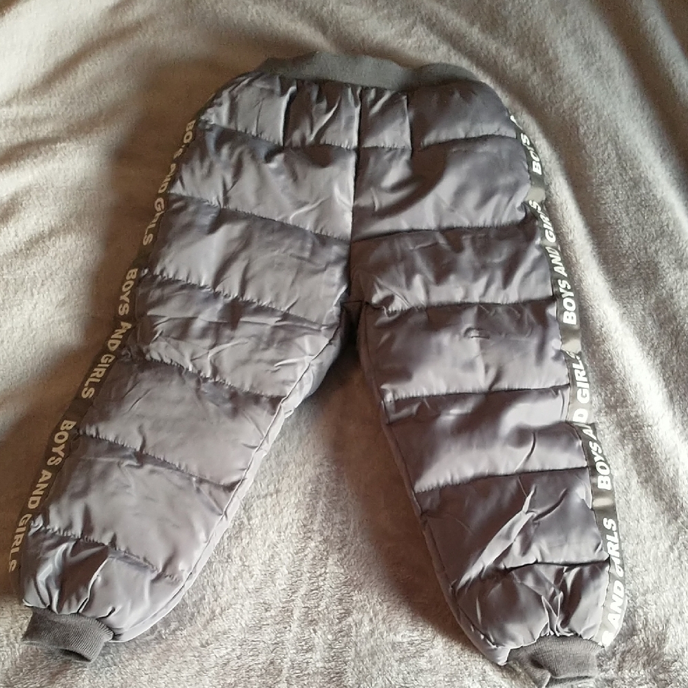 Kids Gray Puffer Jogger Pants with Side Logo